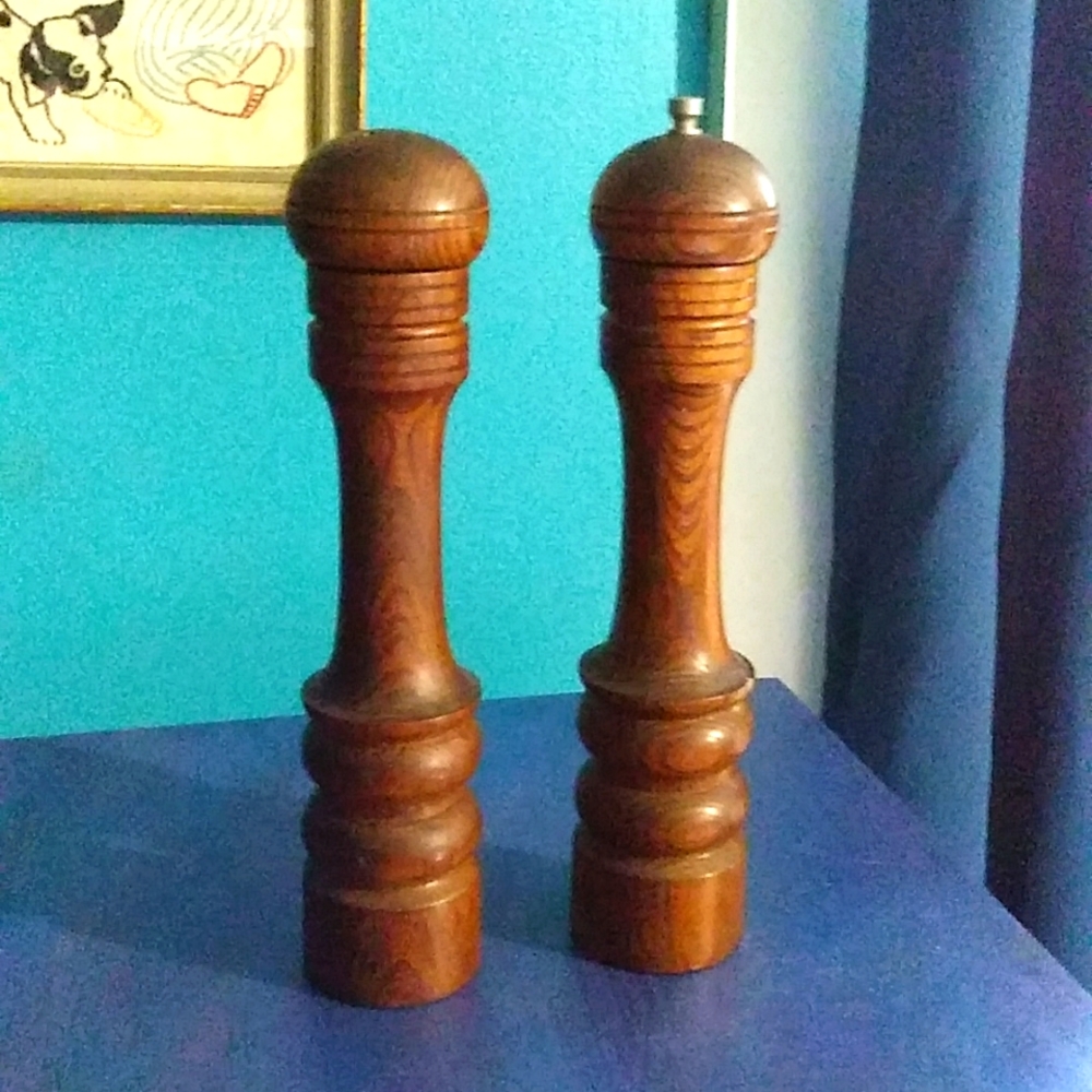 Tall wooden salt and pepper mill